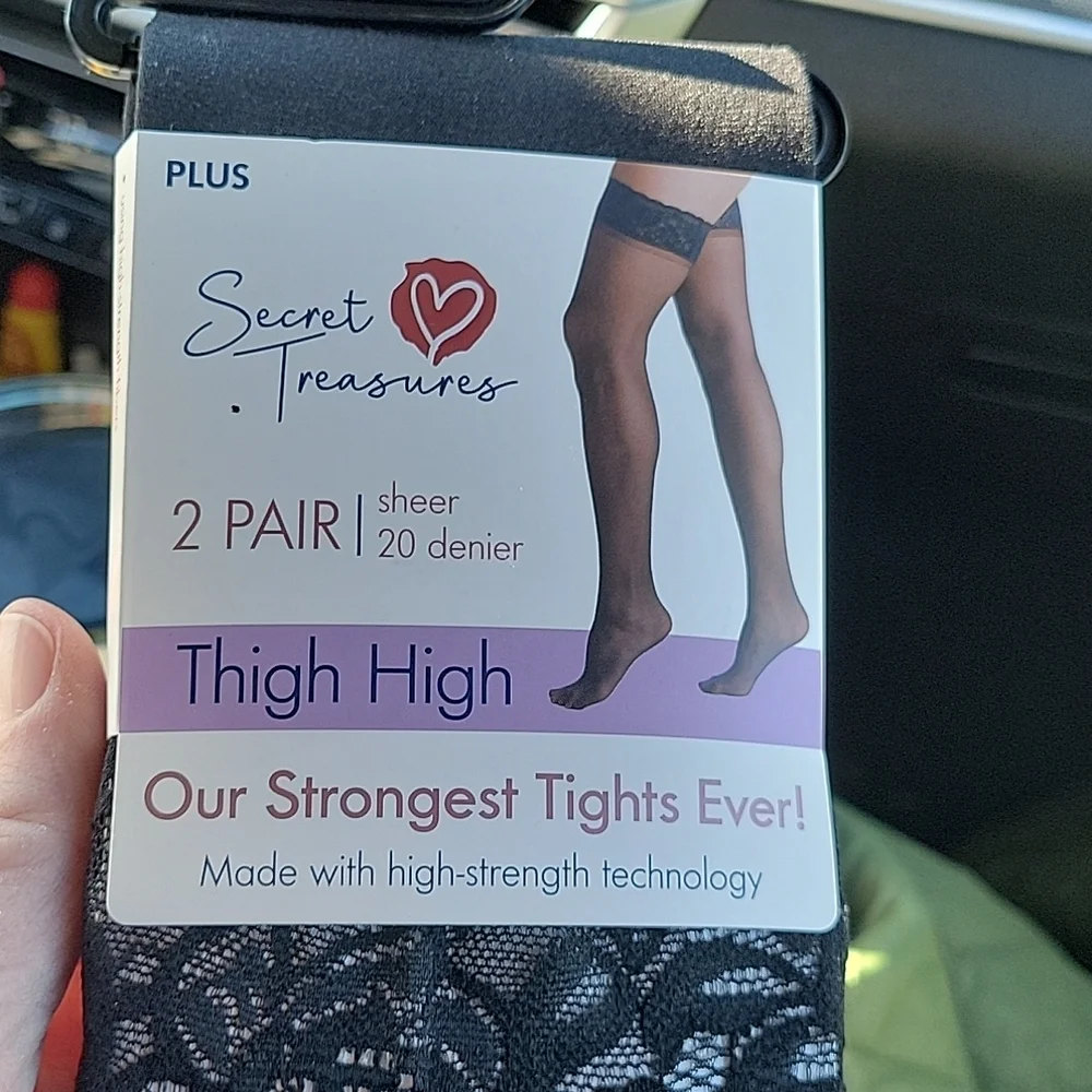 Secret Treasures 2 Pair Pack - Black Lace Top Sheer Thigh High Plus